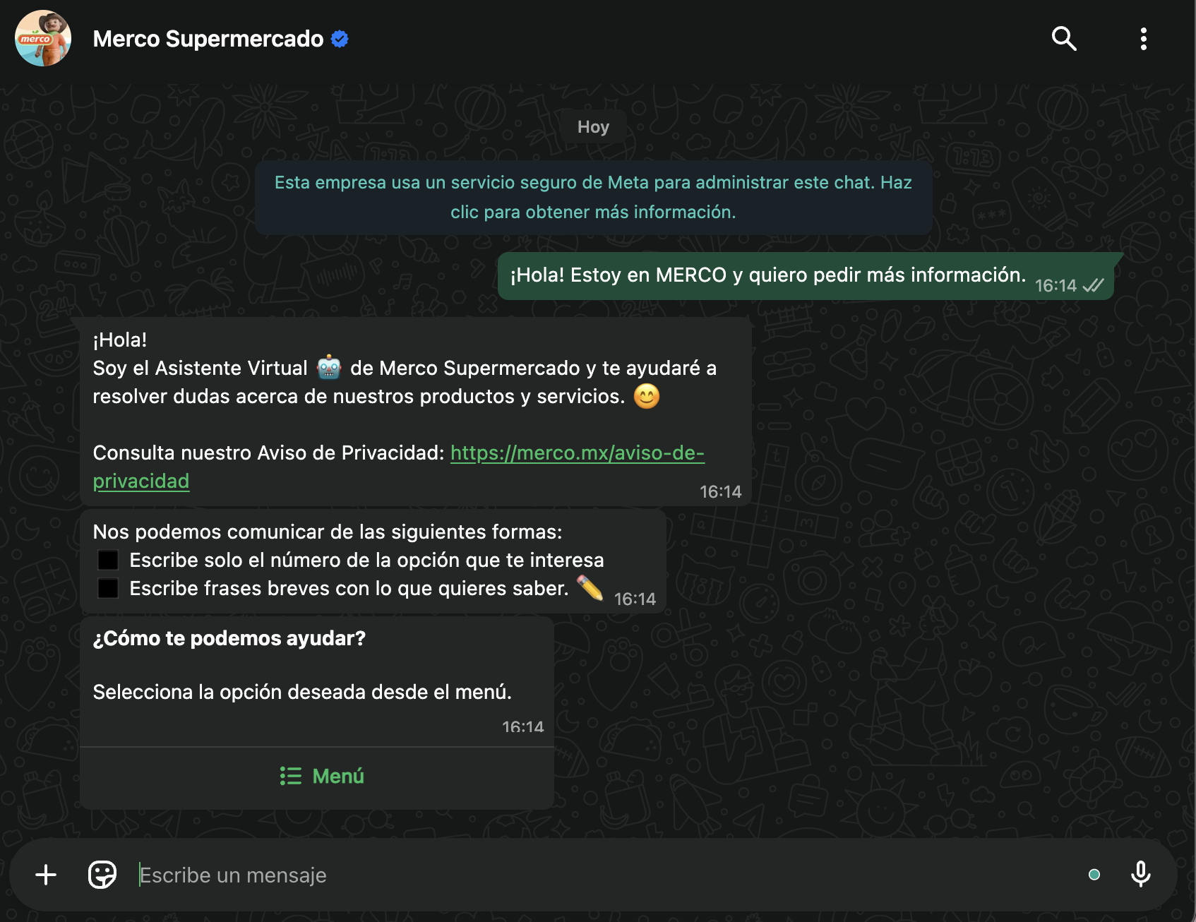 chatbot conversacional con IA para Merco en WhatsApp